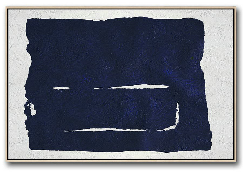 Hand Painted Original Art,Horizontal Abstract Painting Navy Blue Minimalist Painting On Canvas,Large Colorful Wall Art